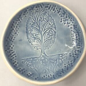 Signed Tree of‎ Hearts Art Pottery Handmade Artisan Trinket Dish by Janecka EUC